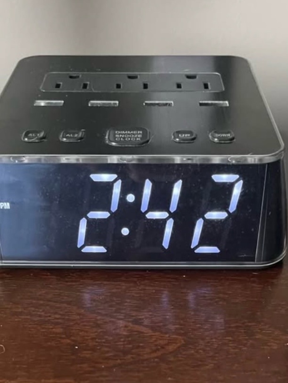 Digital LED Alarm Clock with Built-In Power Outlets - Black